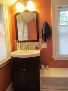turn around and facing the toilet is our teensy vanity